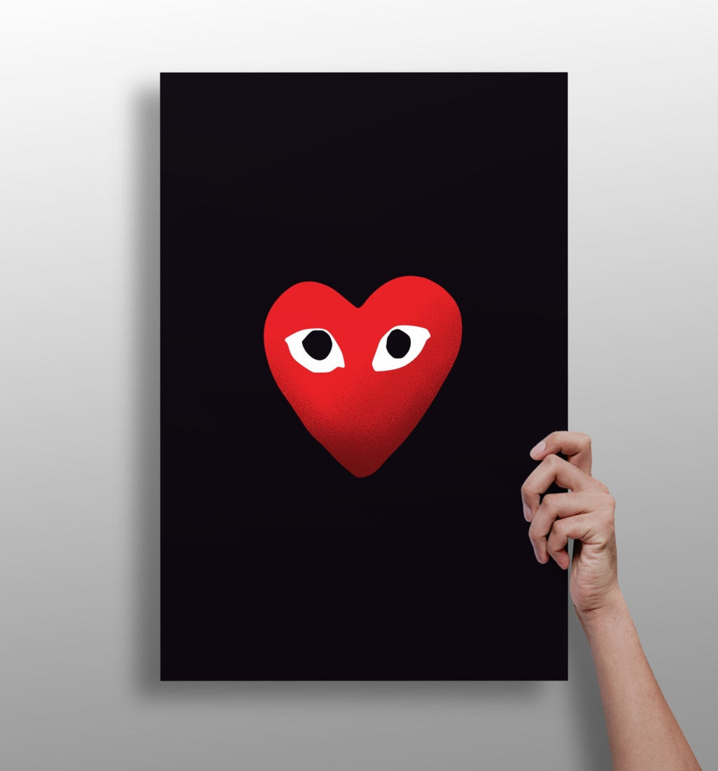 Red Heart With Eyes on Black Aluminum Print
