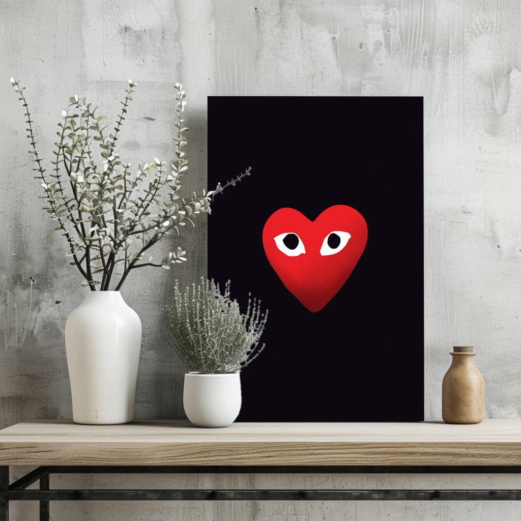 Red Heart With Eyes on Black Aluminum Print