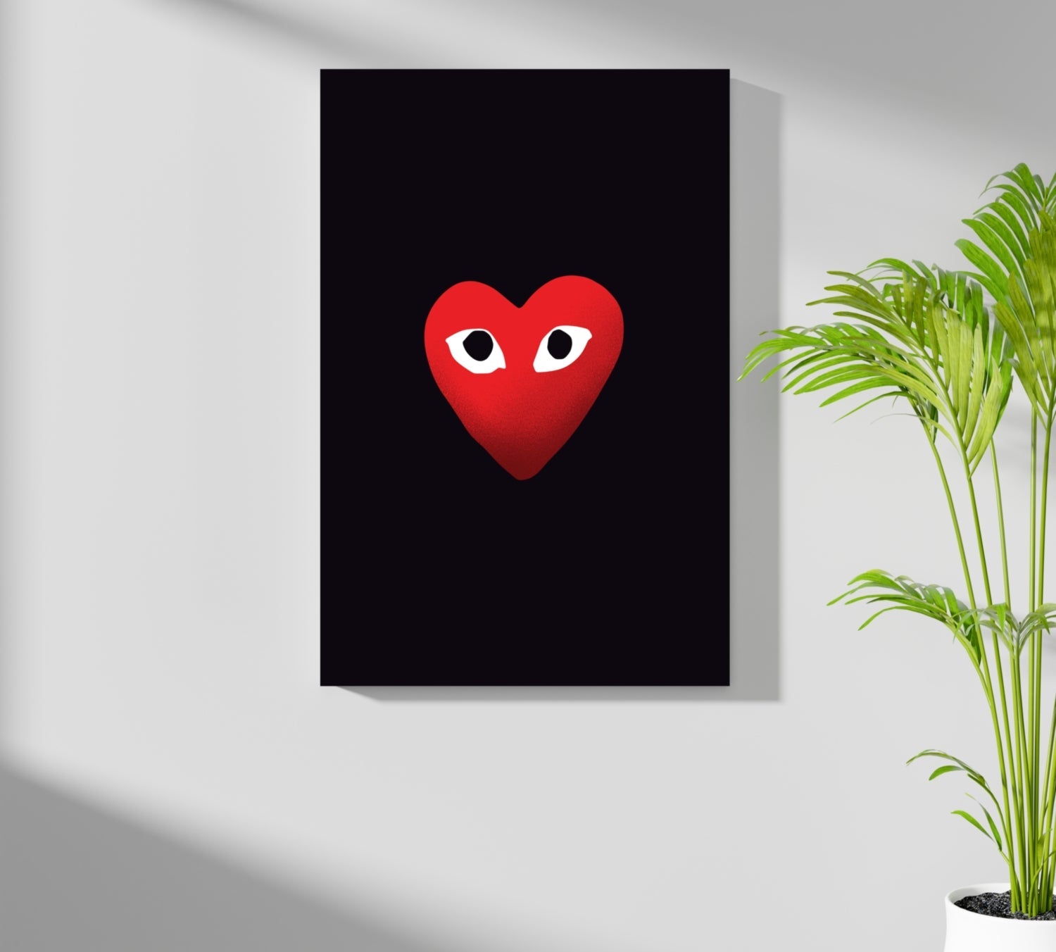 Red Heart With Eyes on Black Aluminum Print