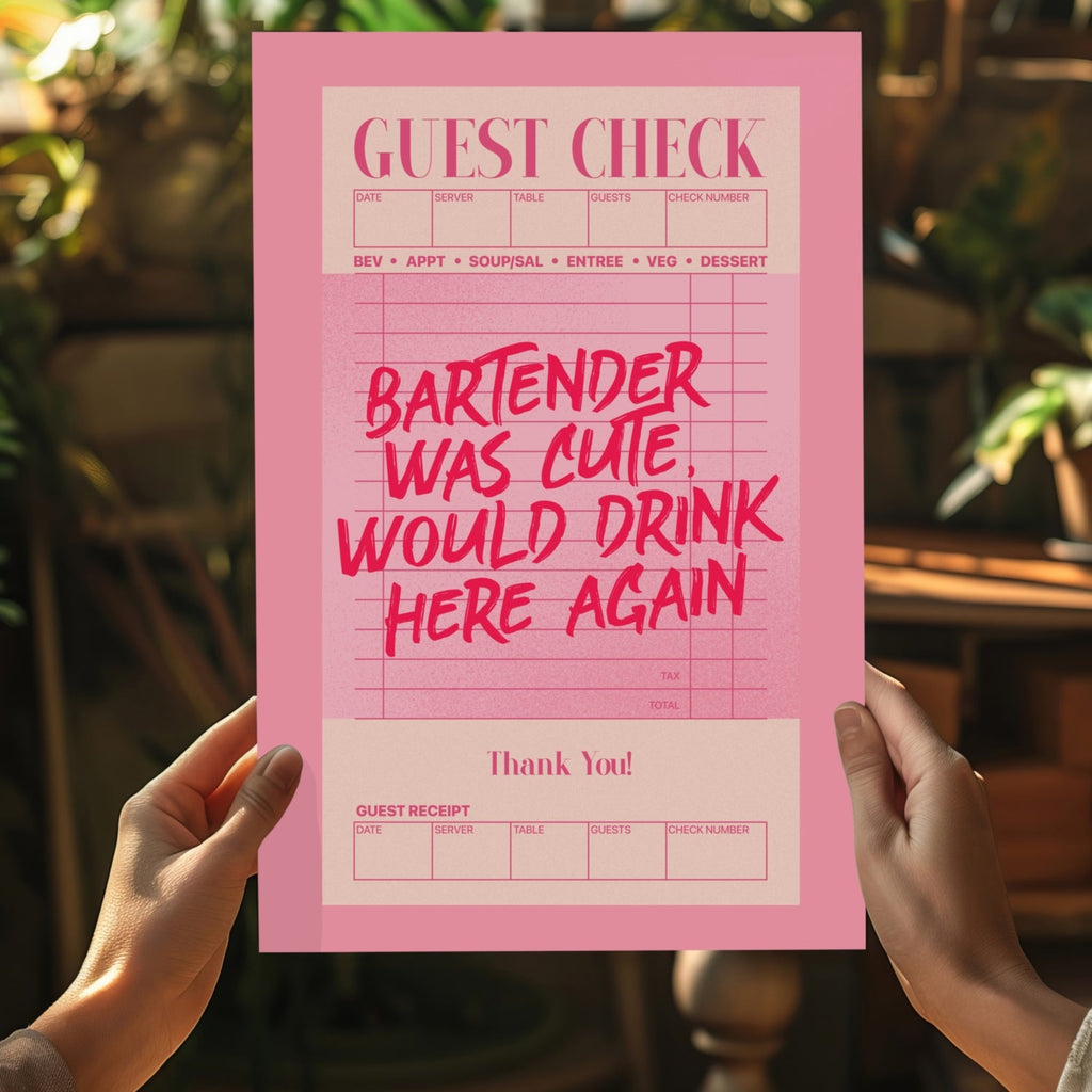 Pink Bartender Was Cute Guest Check Aluminum Print