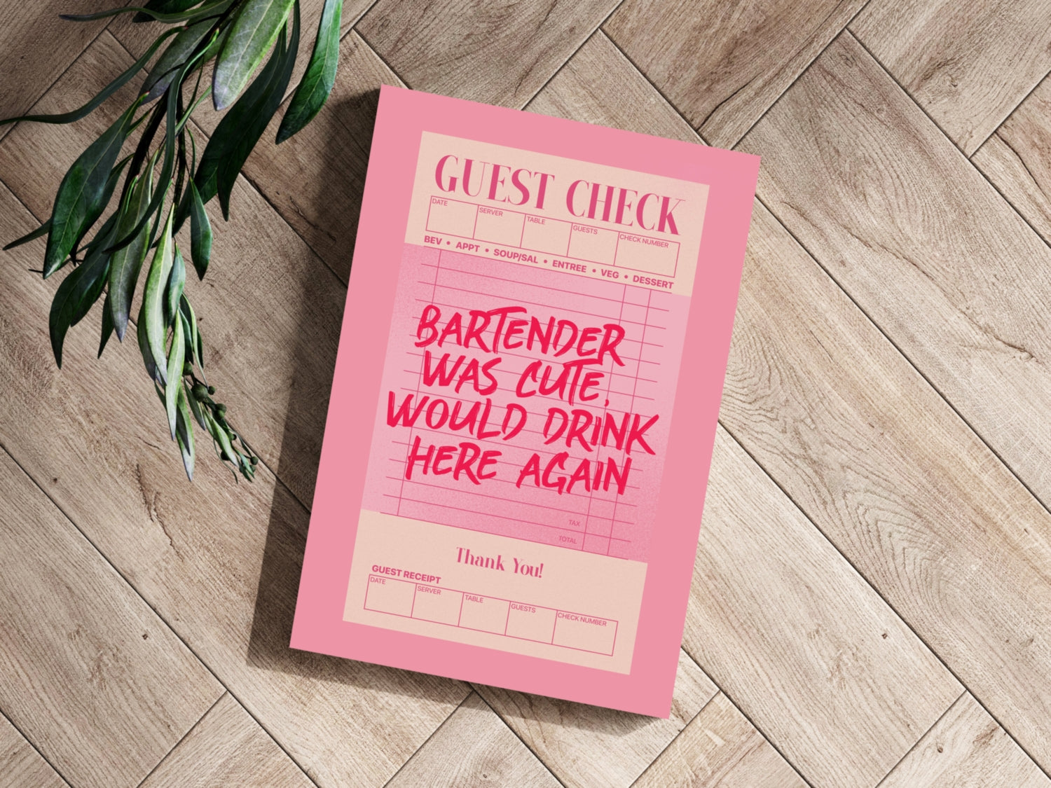 Pink Bartender Was Cute Guest Check Aluminum Print