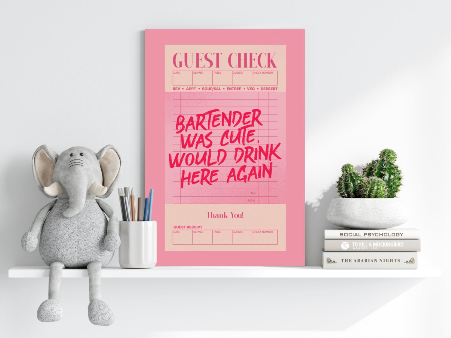 Pink Bartender Was Cute Guest Check Aluminum Print