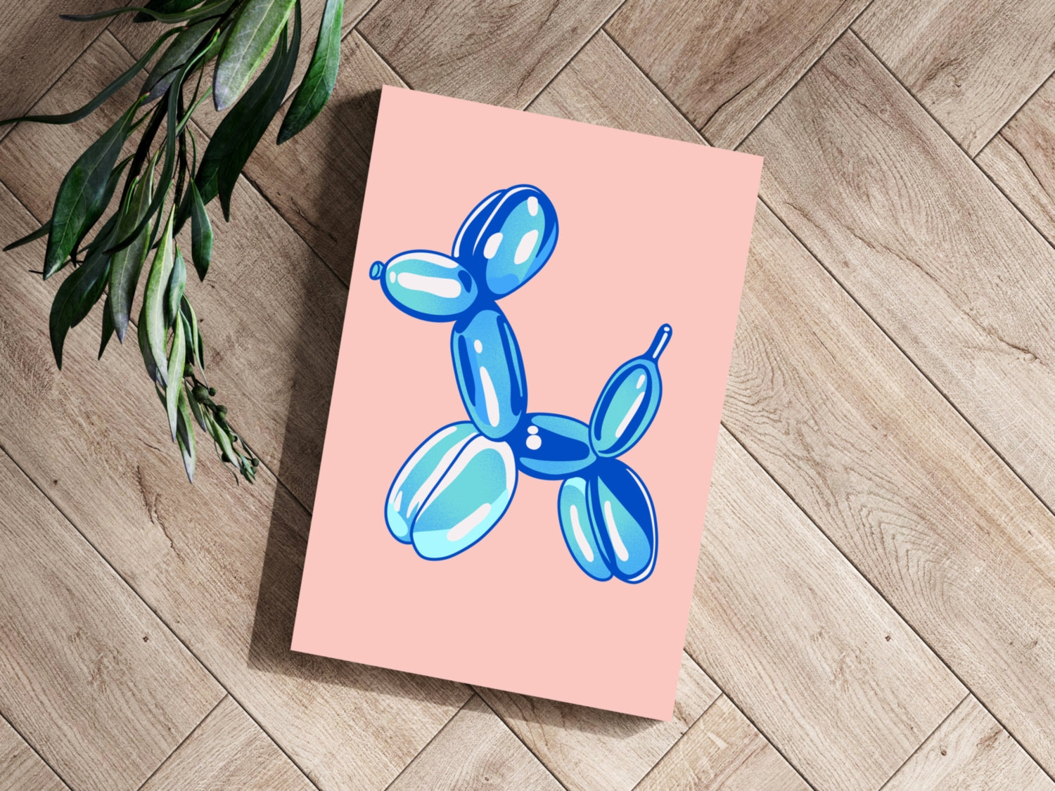 Blue on Blush Pink Balloon Dog Aluminum Print