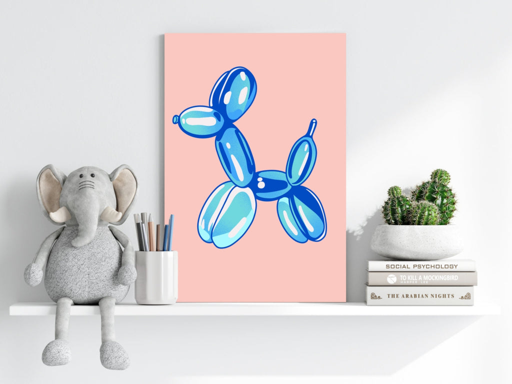 Blue on Blush Pink Balloon Dog Aluminum Print