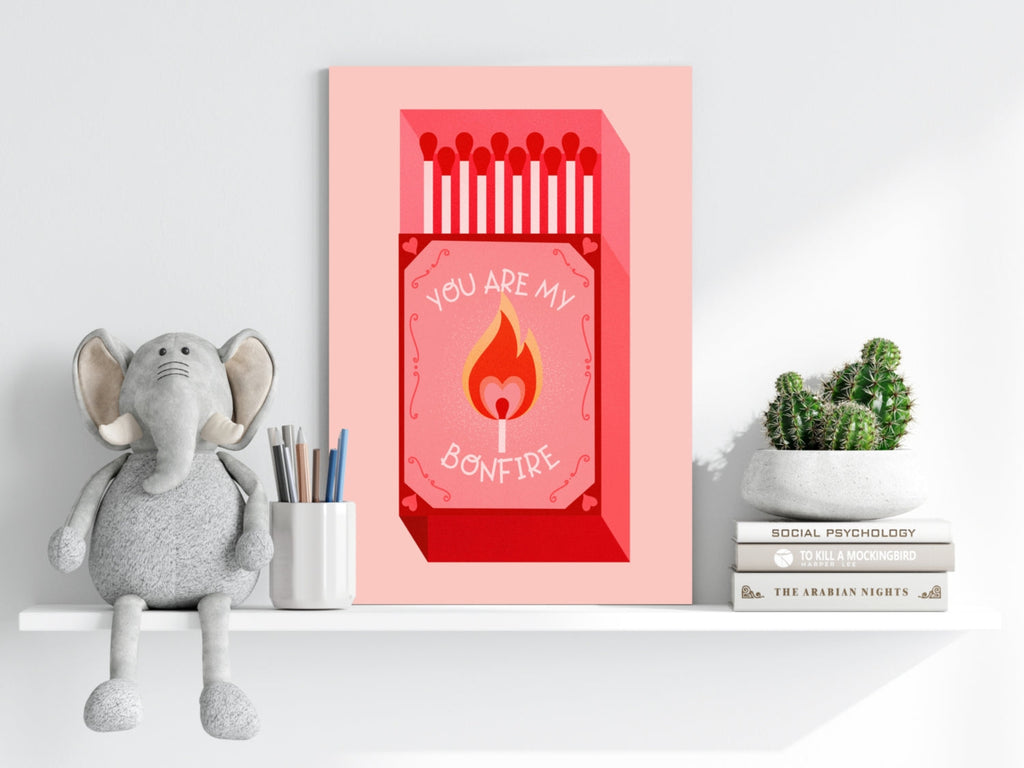 Red Heart Flame Bonfire Matchbox Aluminum Print
