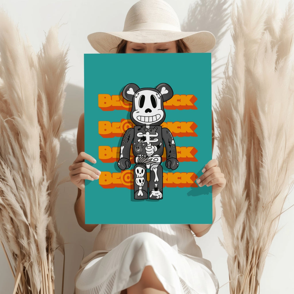 Teal Monochrome Skeleton Toy Bear Aluminum Print