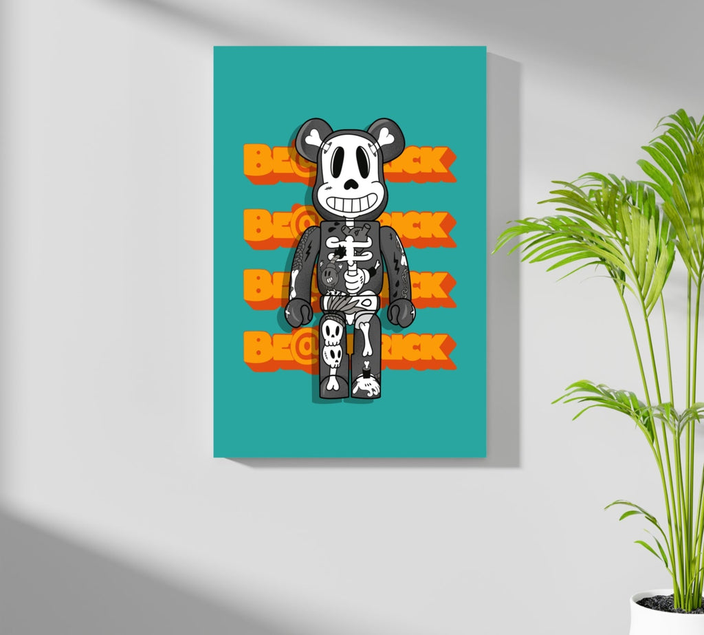 Teal Monochrome Skeleton Toy Bear Aluminum Print