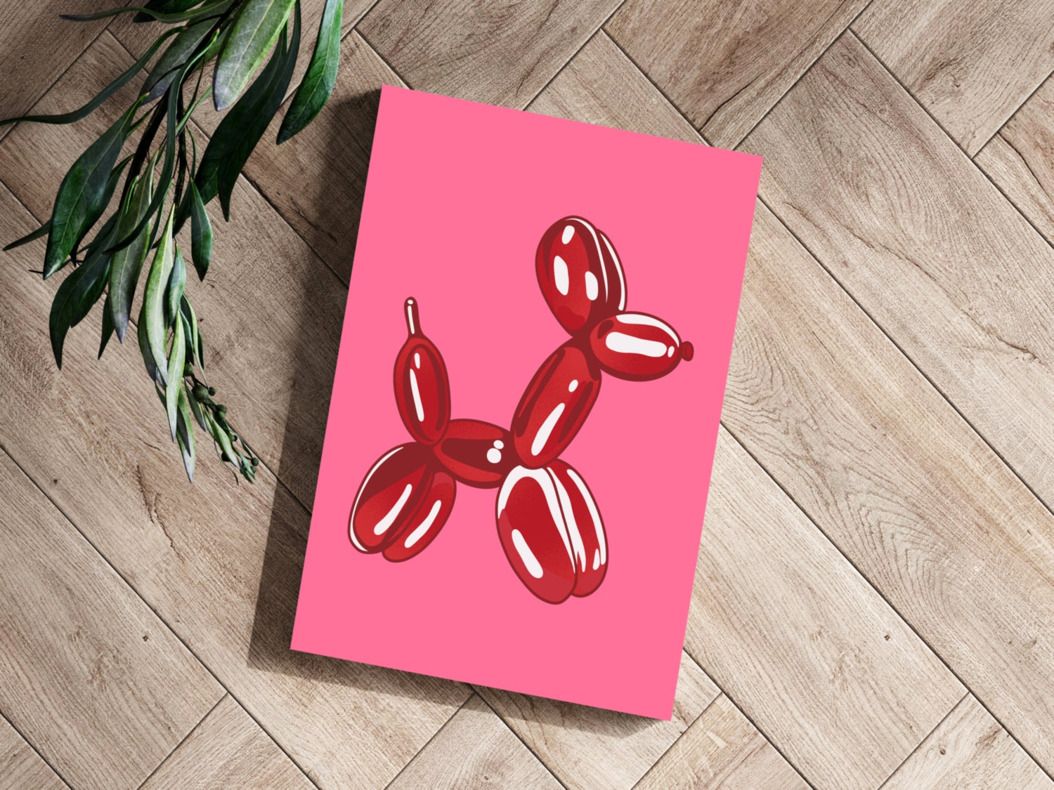 Deep Red on Hot Pink Balloon Dog Aluminum Print