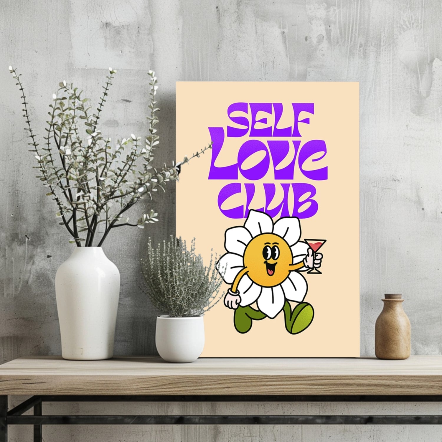 Purple Retro Type Daisy Cocktail Club Aluminum Print