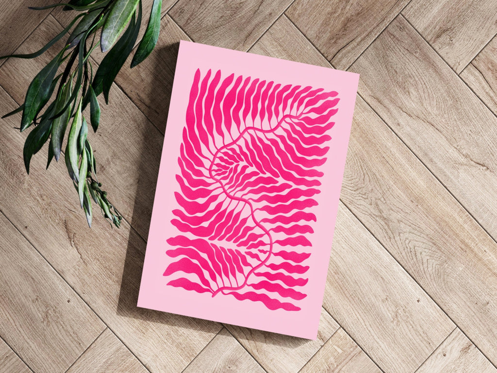 Hot Pink Wavy Fern Fronds Abstract Flower Aluminum Print