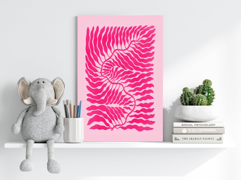Hot Pink Wavy Fern Fronds Abstract Flower Aluminum Print