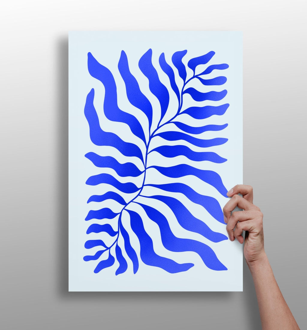 Cobalt Blue Feathered Stem Abstract Flower Aluminum Print