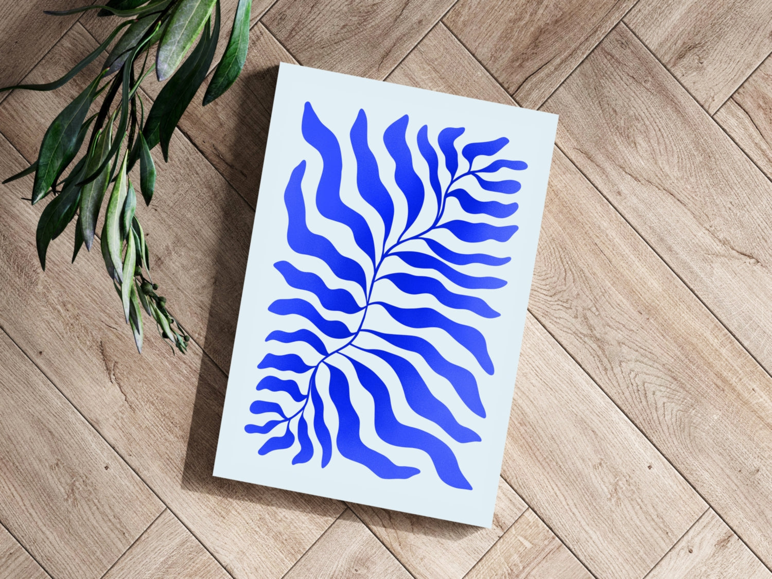 Cobalt Blue Feathered Stem Abstract Flower Aluminum Print