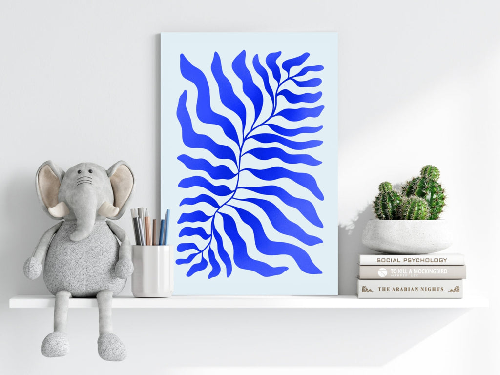 Cobalt Blue Feathered Stem Abstract Flower Aluminum Print