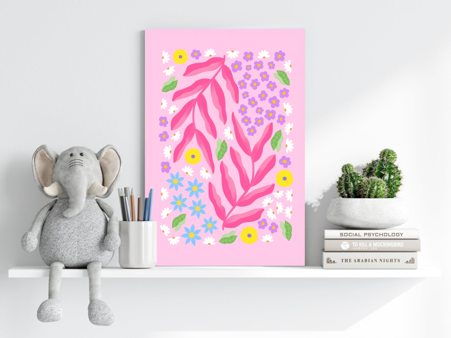 Pink Daisy Scatter Garden Abstract Flower Aluminum Print