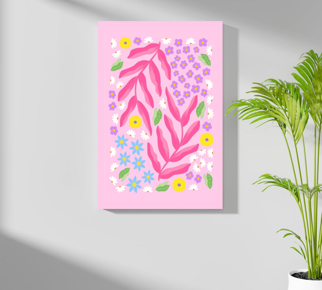 Pink Daisy Scatter Garden Abstract Flower Aluminum Print