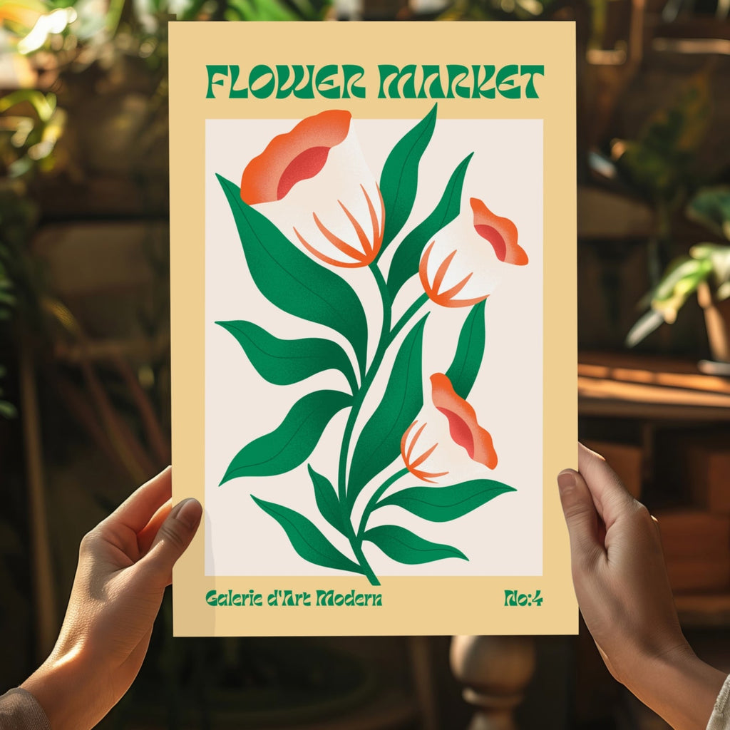 Green Leaves Coral Buds Modern Art Gallery Flower Aluminum Print