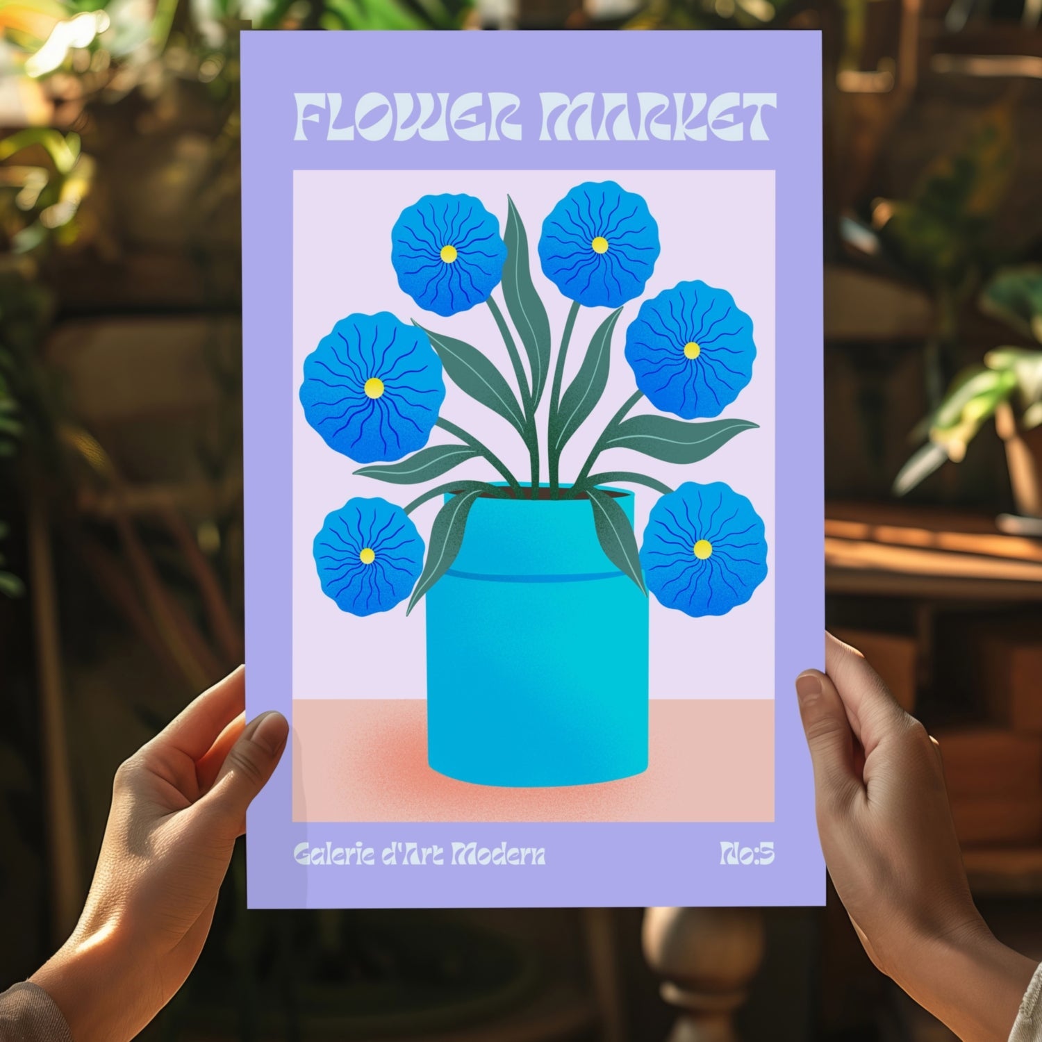 Lilac Border Blue Blooms Modern Art Gallery Flower Aluminum Print