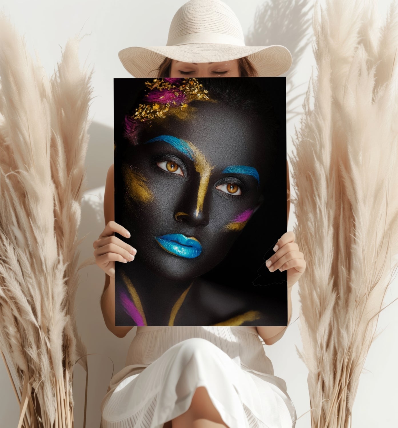 Blue Lips Gold Leaf Aluminum Print
