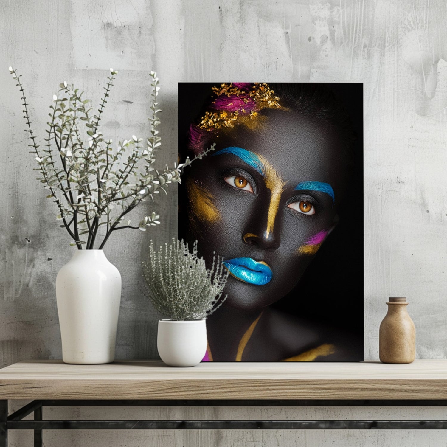 Blue Lips Gold Leaf Aluminum Print