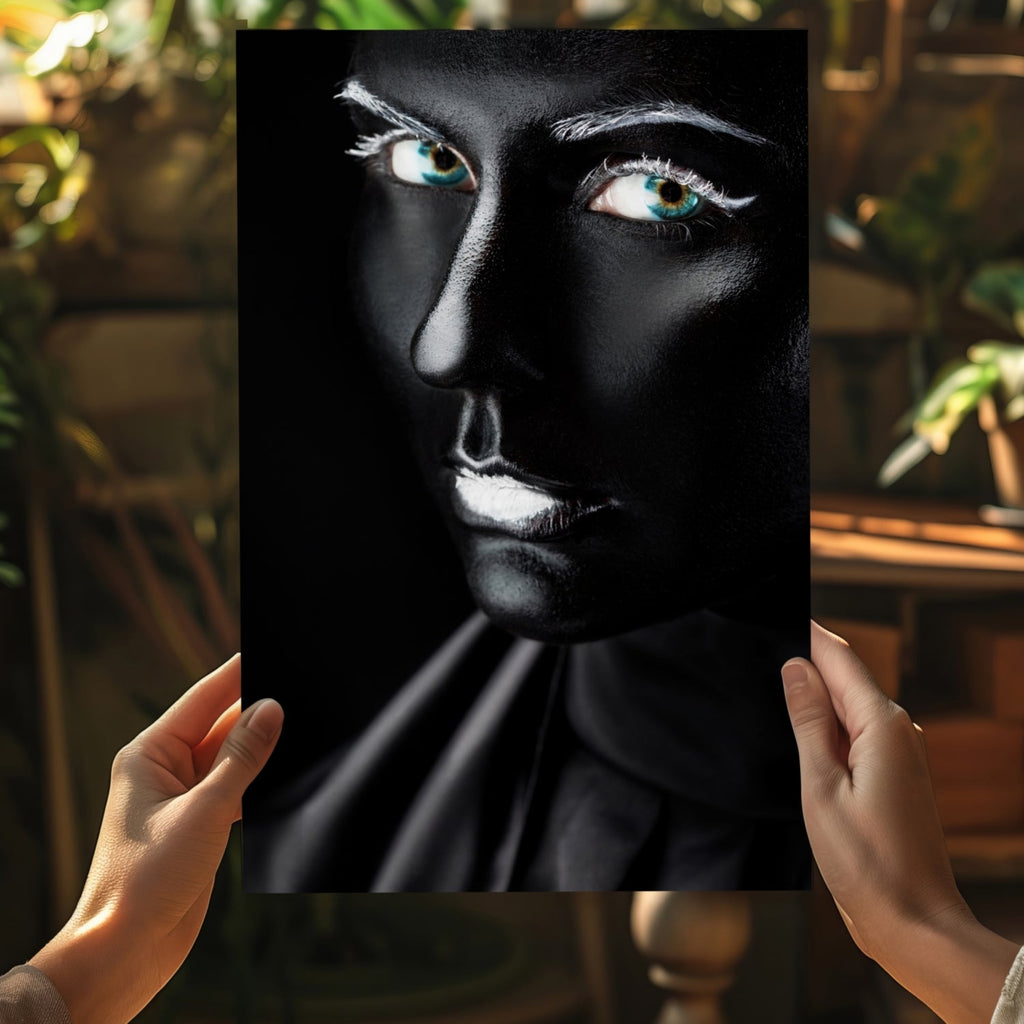 Glossy Black Teal Eyes Aluminum Print