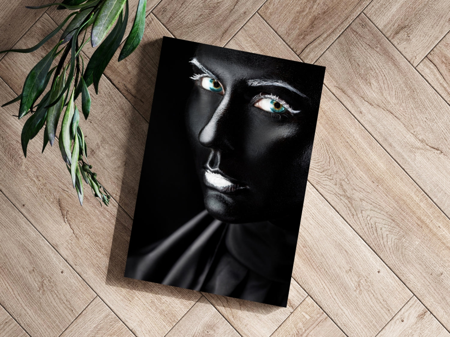 Glossy Black Teal Eyes Aluminum Print