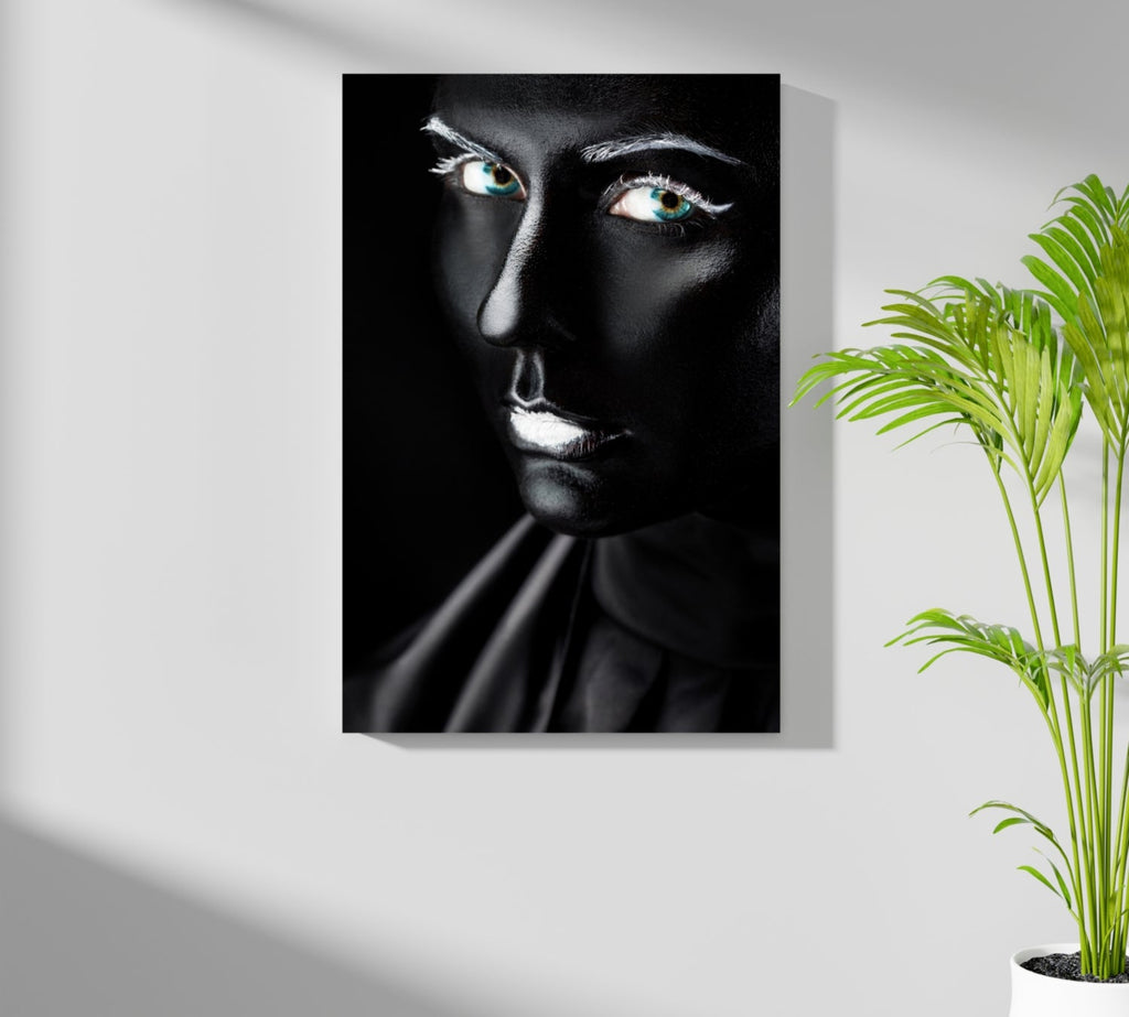 Glossy Black Teal Eyes Aluminum Print