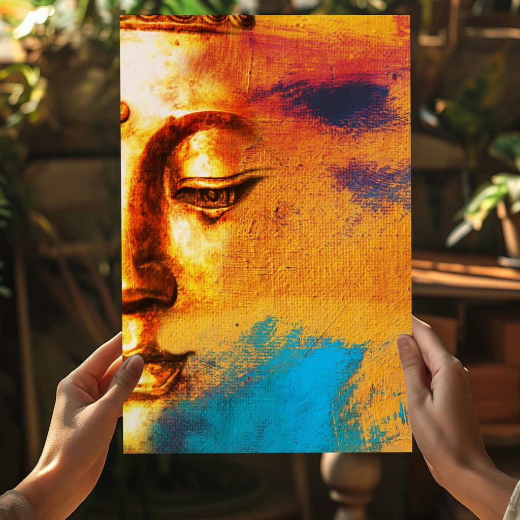Orange Brushstroke Half Face Buddha Aluminum Print