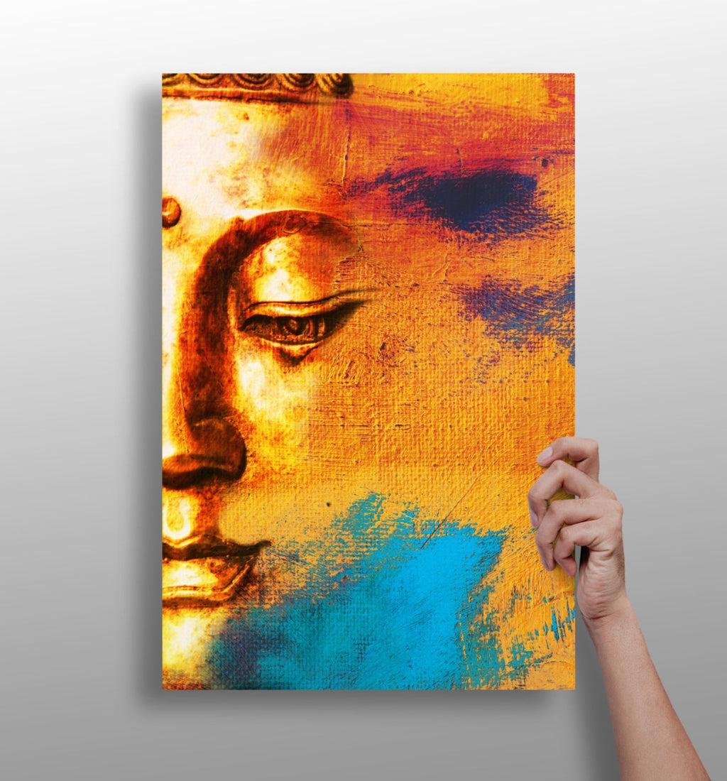 Orange Brushstroke Half Face Buddha Aluminum Print