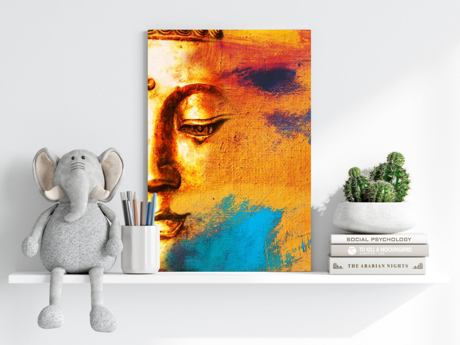 Orange Brushstroke Half Face Buddha Aluminum Print