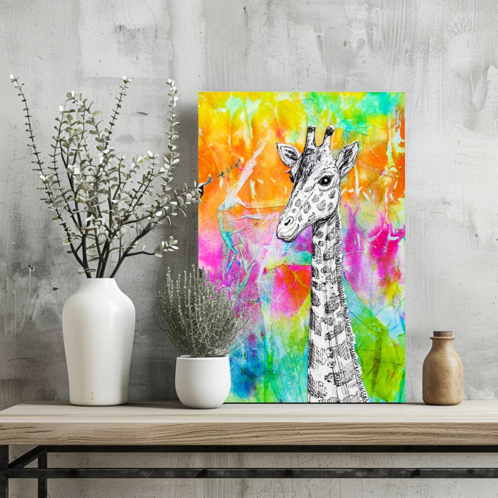 Neon Watercolor Ink Giraffe Aluminum Print