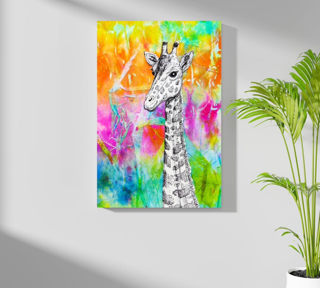 Neon Watercolor Ink Giraffe Aluminum Print