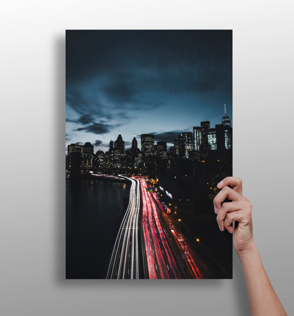 Night Skyline Red Light Trails City Aluminum Print