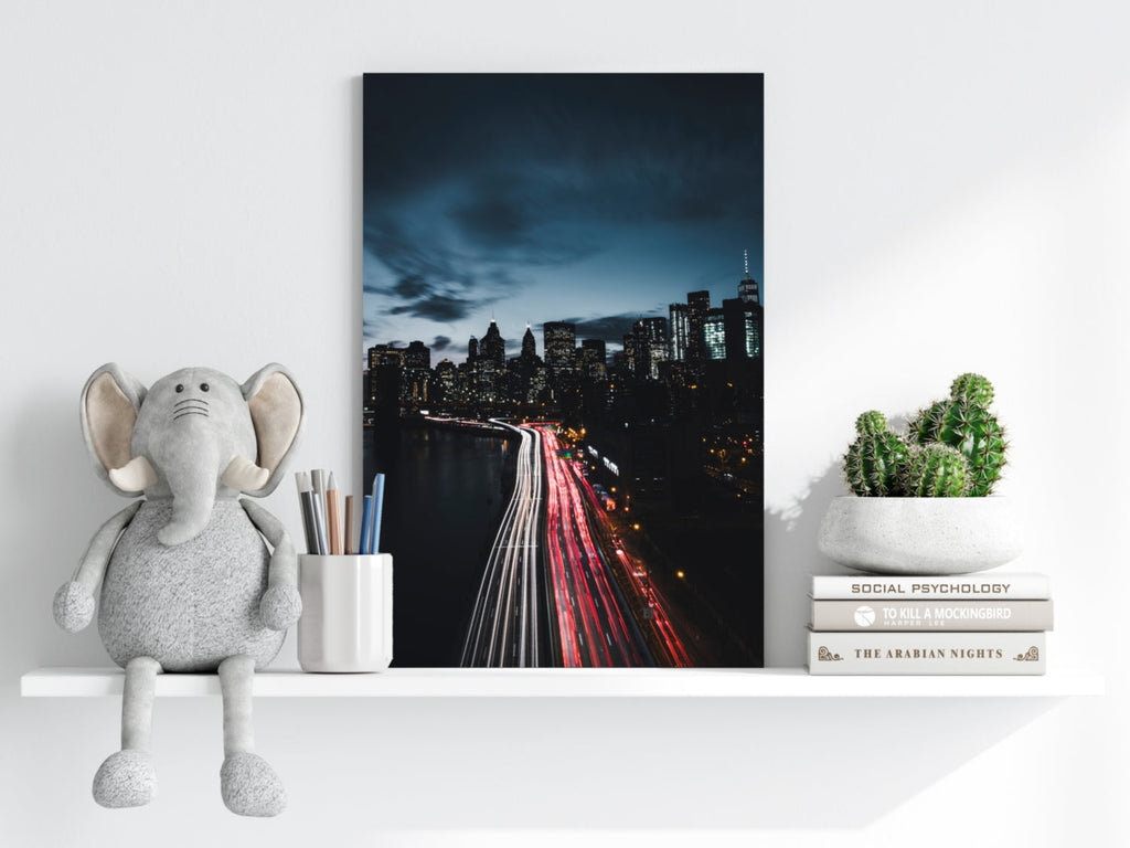 Night Skyline Red Light Trails City Aluminum Print