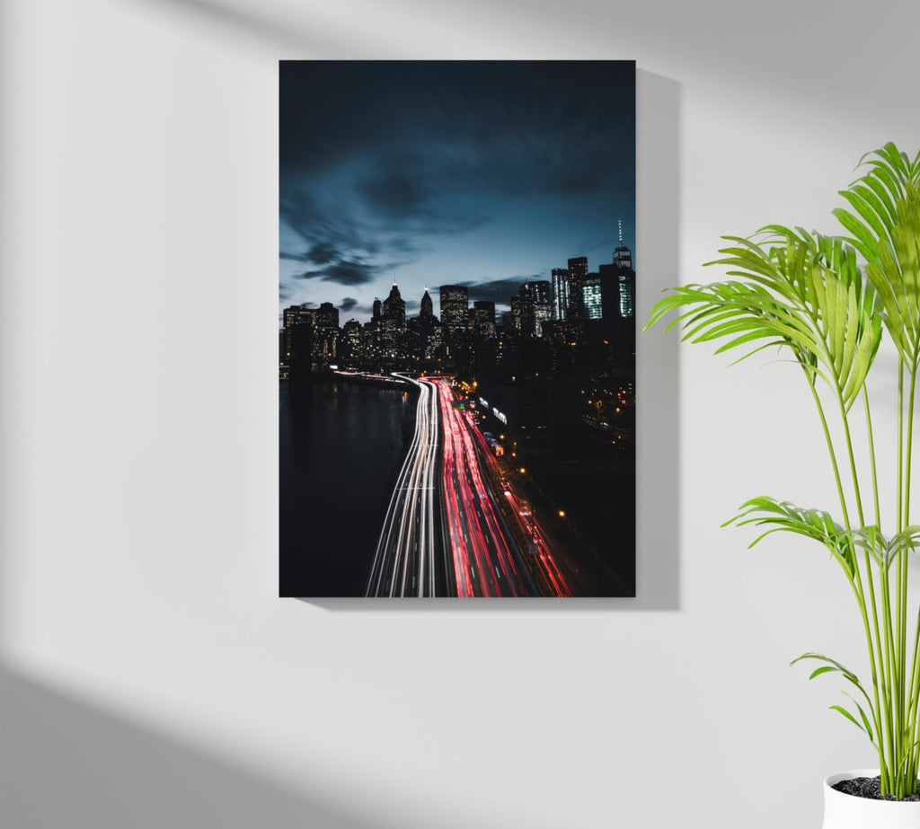 Night Skyline Red Light Trails City Aluminum Print