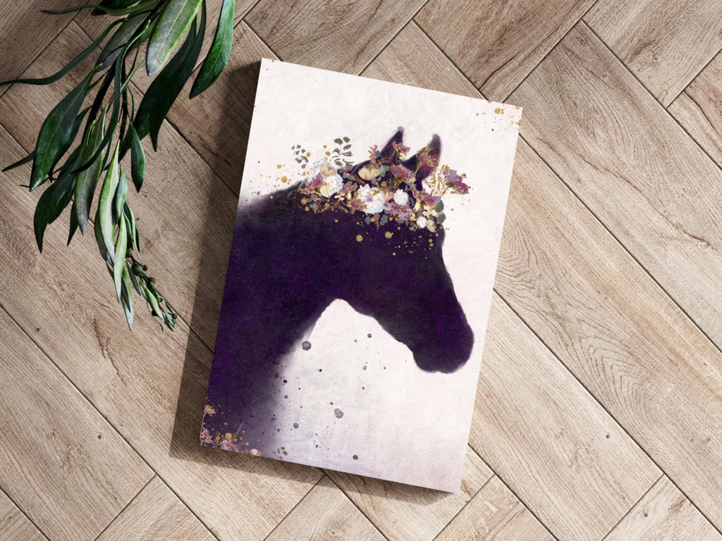 Floral Crown Purple Horse Silhouette Aluminum Print