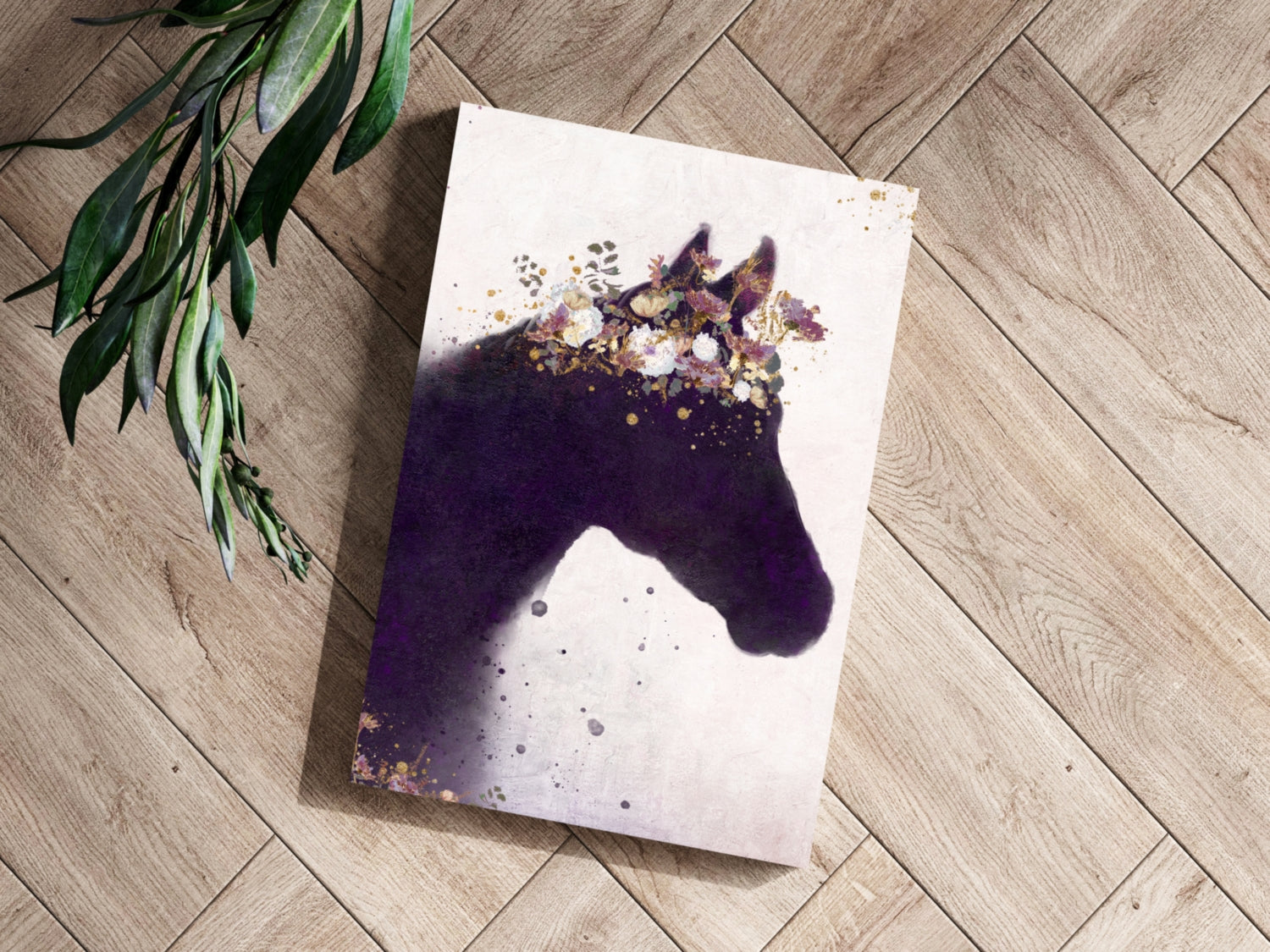 Floral Crown Purple Horse Silhouette Aluminum Print