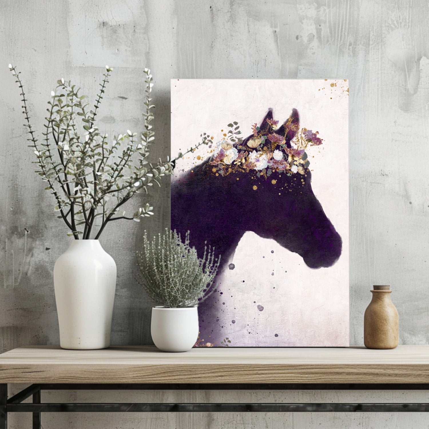 Floral Crown Purple Horse Silhouette Aluminum Print