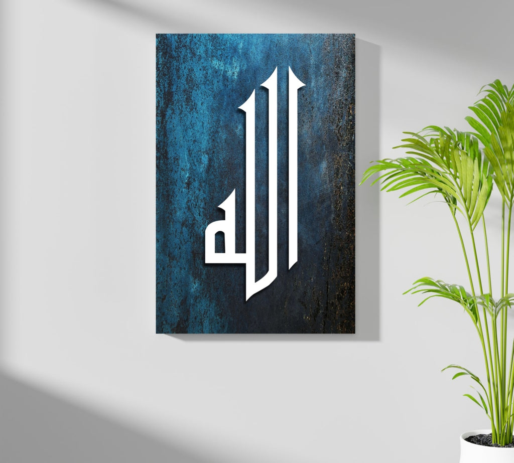 White Calligraphy on Blue Rust Texture Aluminum Print