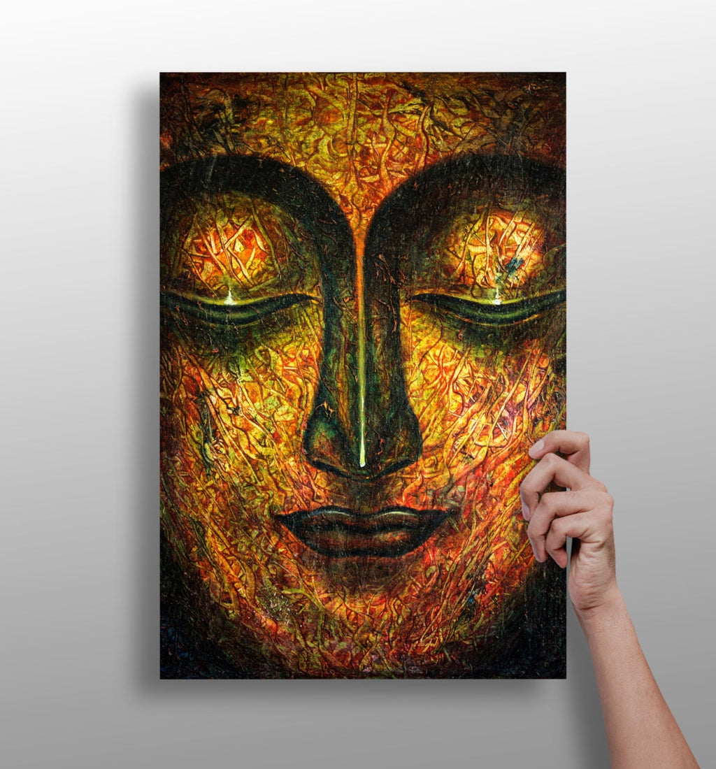 Fiery Amber Textured Closed Eyes Buddha Aluminum Print