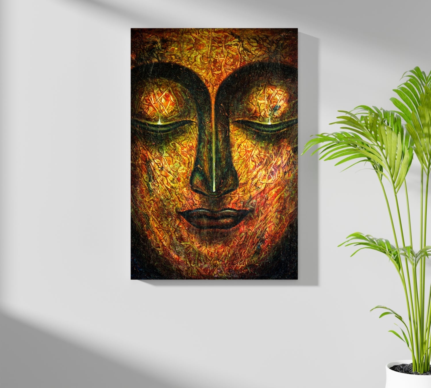 Fiery Amber Textured Closed Eyes Buddha Aluminum Print