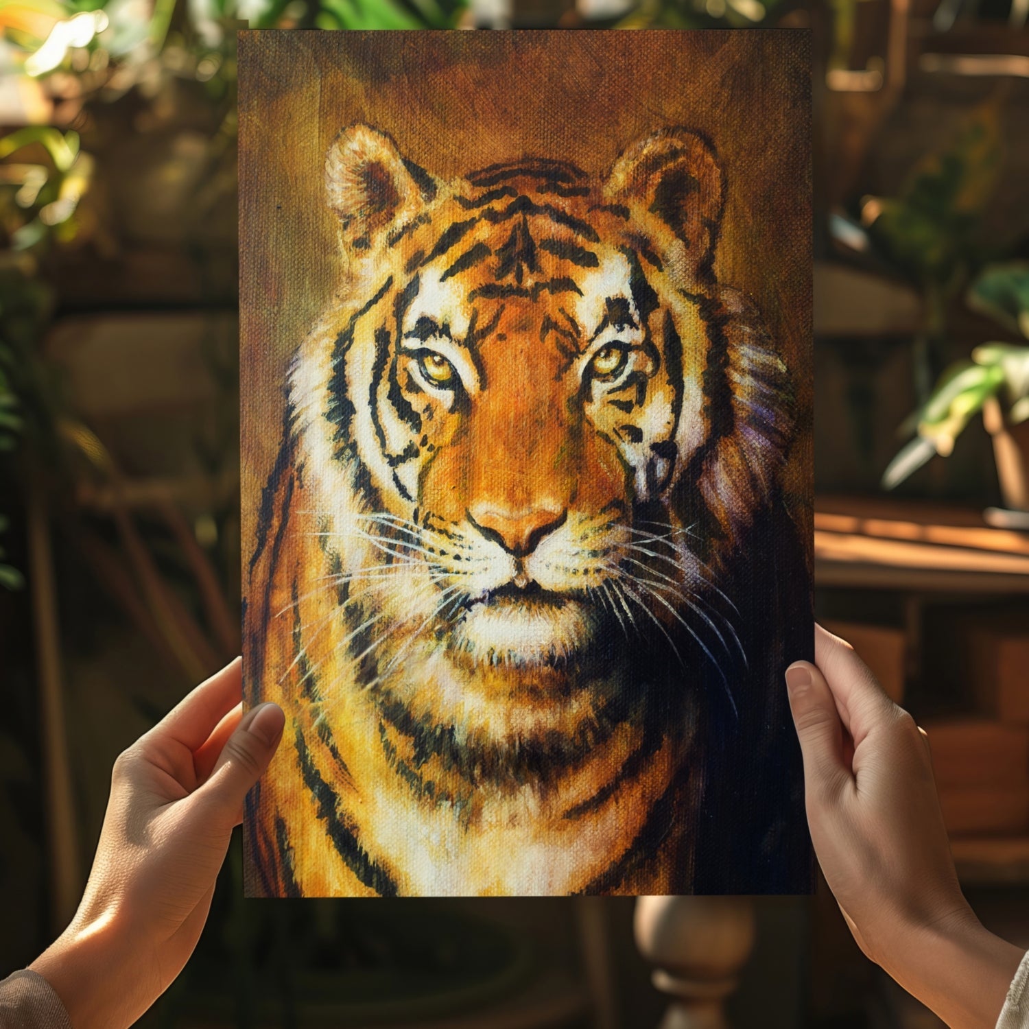 Golden Oil Painted Tiger Portrait Aluminum Print