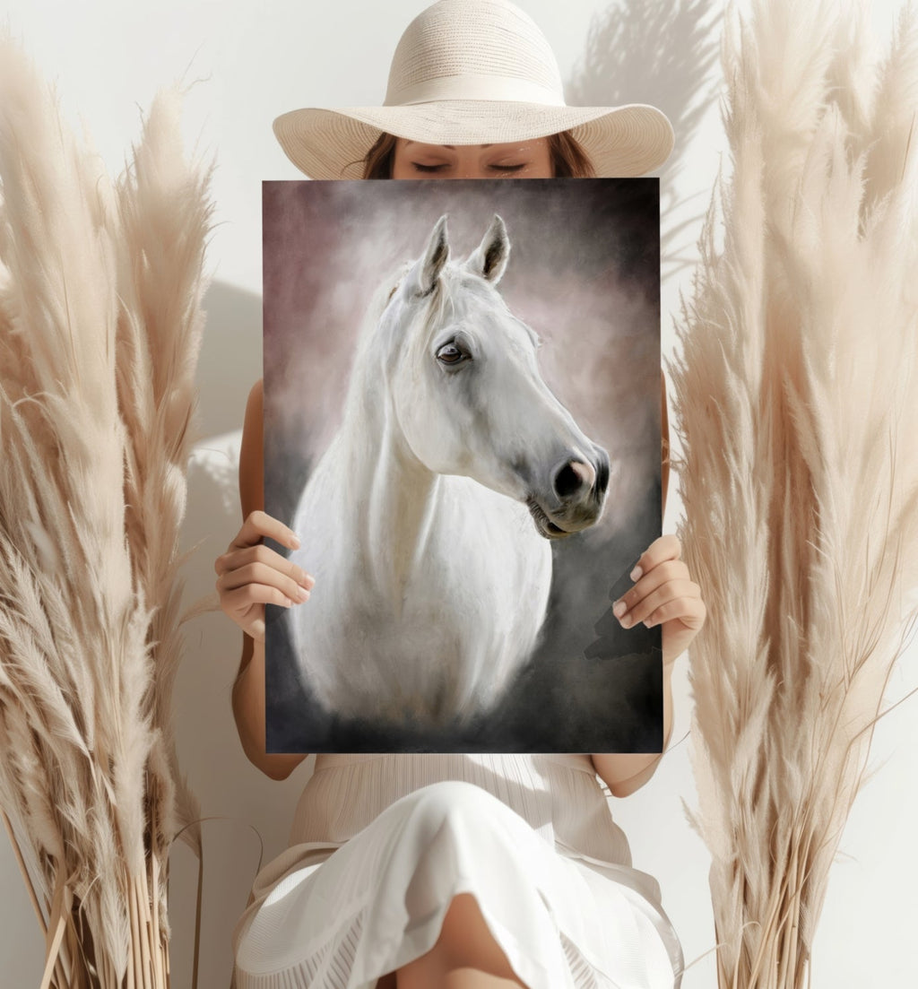 Soft Mist White Horse Portrait Aluminum Print