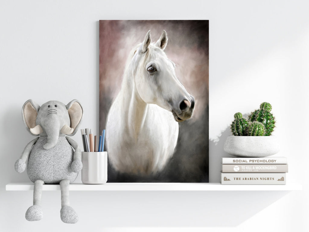 Soft Mist White Horse Portrait Aluminum Print