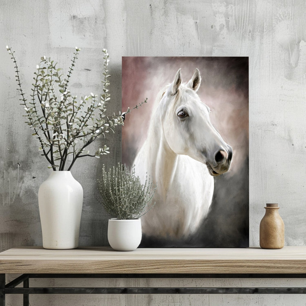 Soft Mist White Horse Portrait Aluminum Print