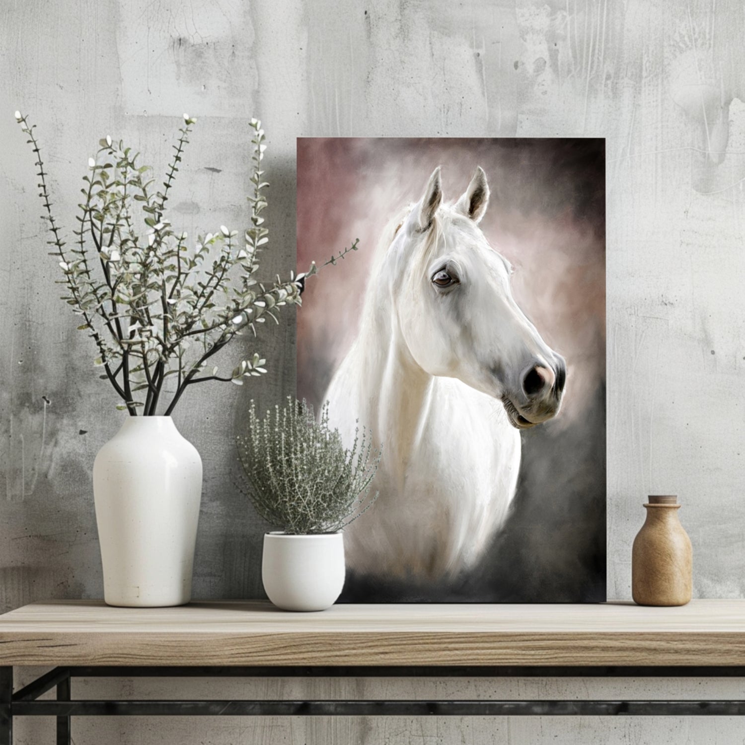 Soft Mist White Horse Portrait Aluminum Print