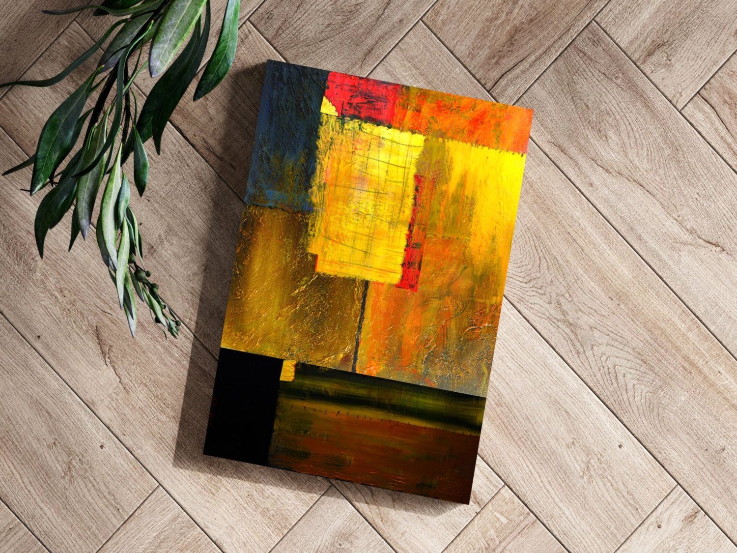 Warm Amber Blocks Abstract Aluminum Print