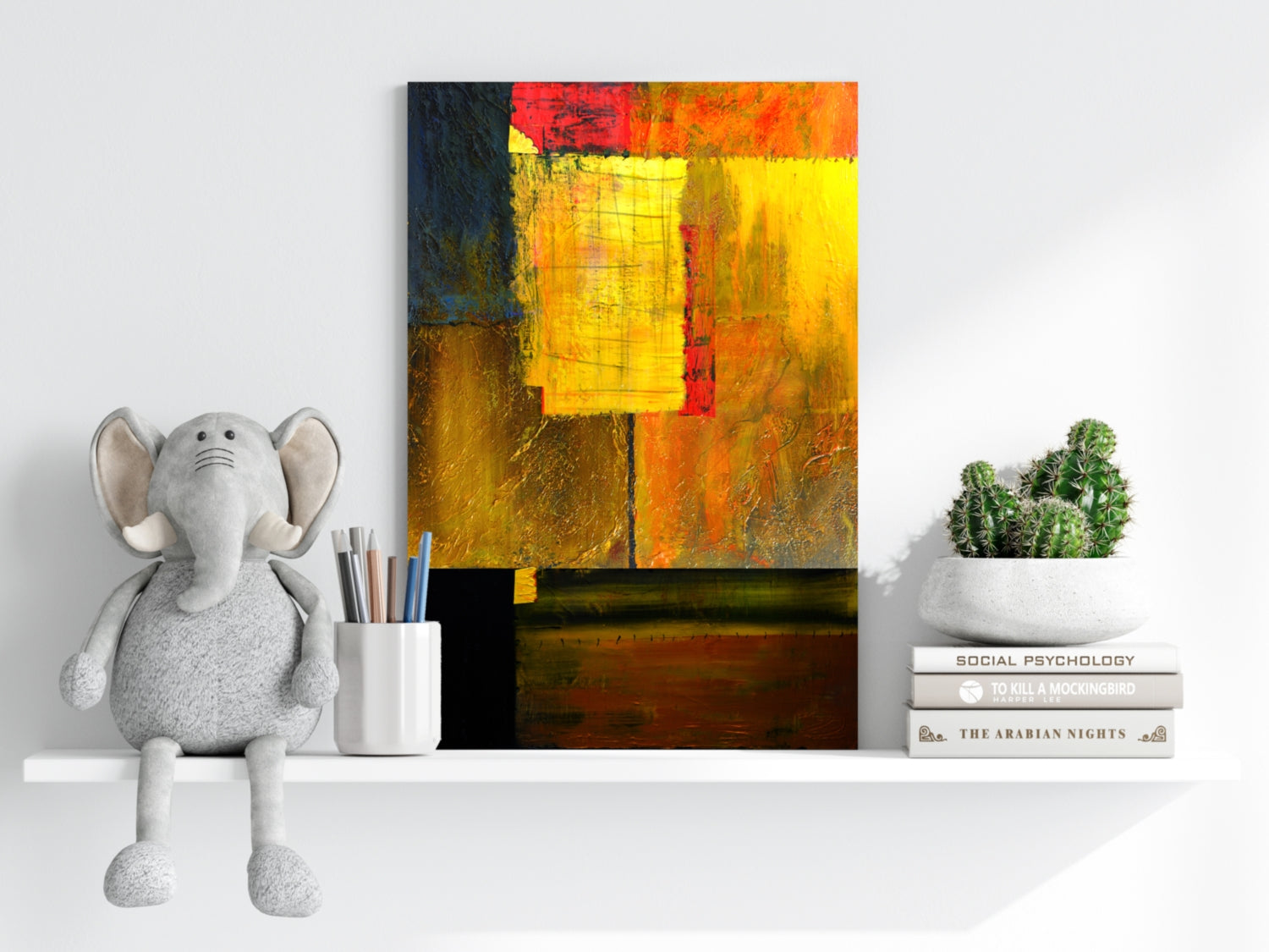 Warm Amber Blocks Abstract Aluminum Print