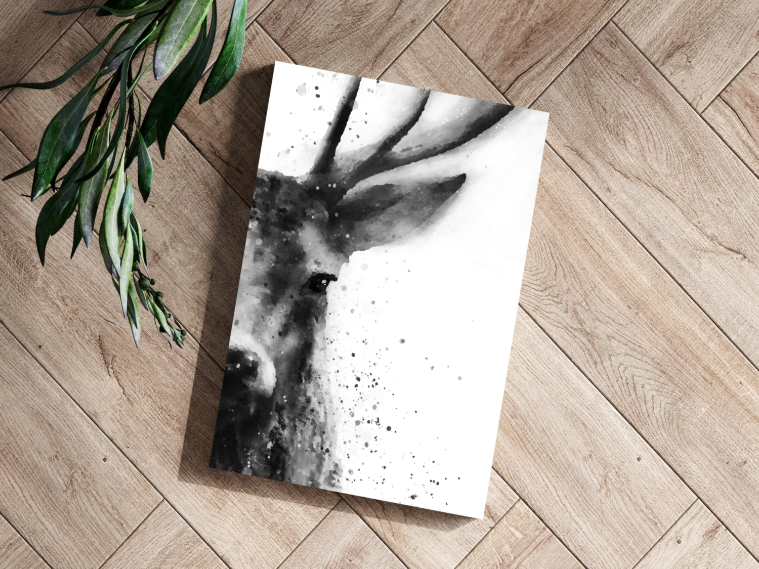 Black Ink Splatter Stag Portrait Aluminum Print
