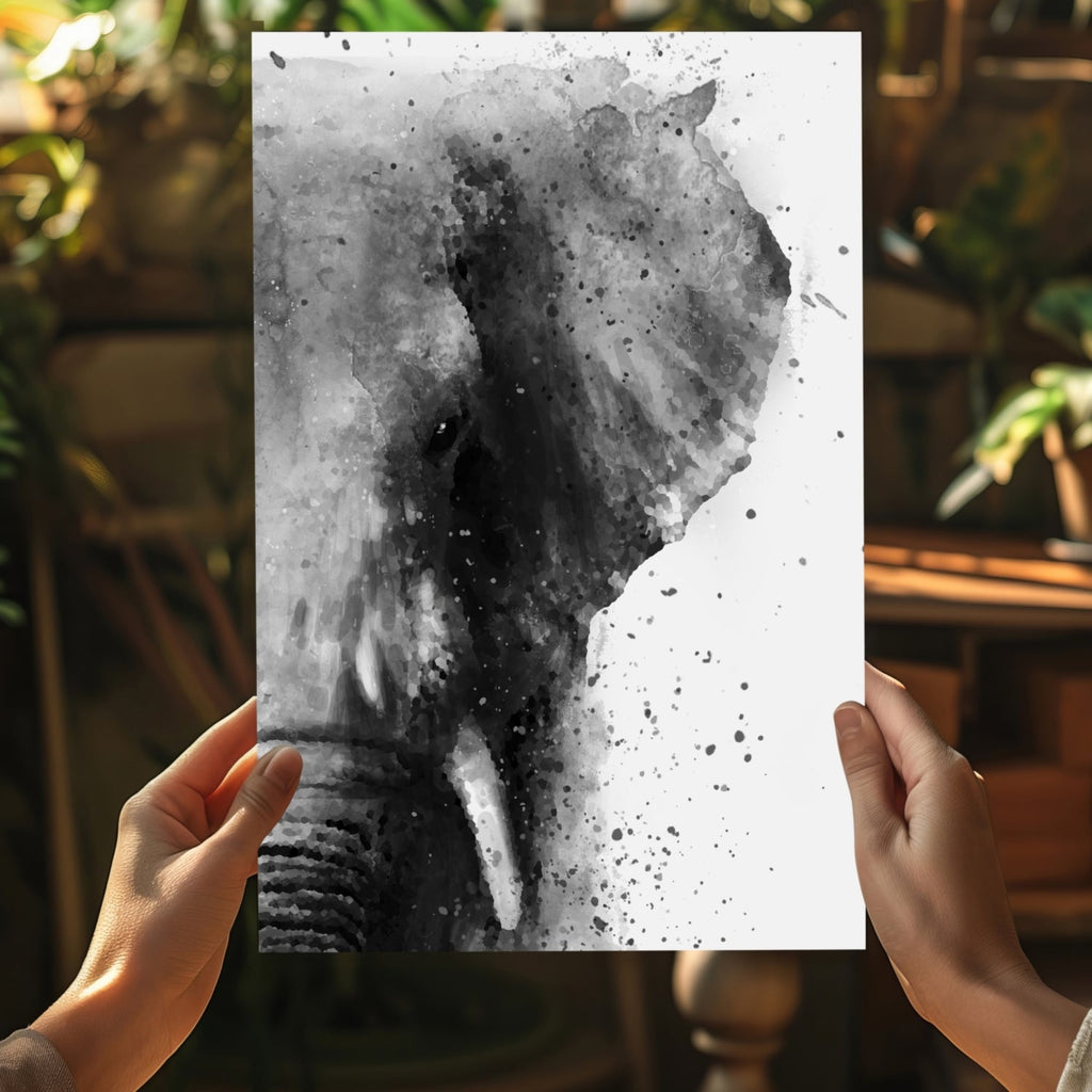 Black And White Watercolor Splatter Elephant Aluminum Print